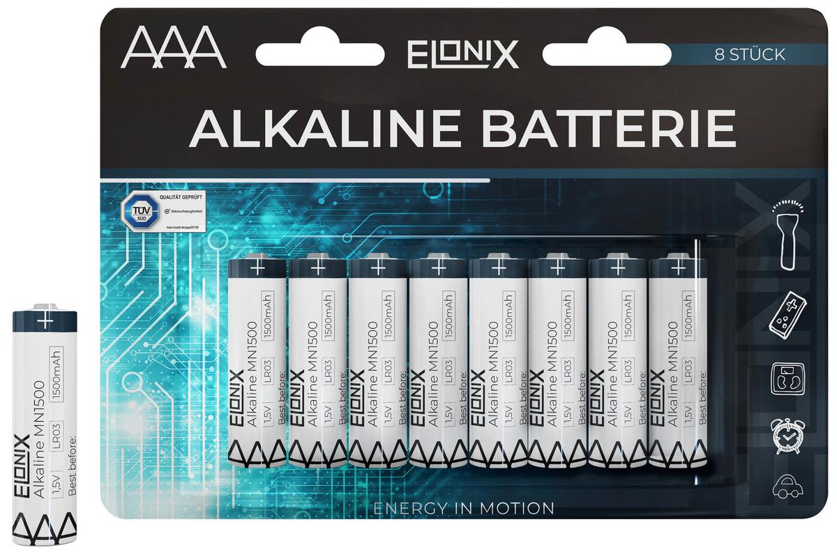 Batterien Alkaline AAA 1,5 V 8 Stk. - Blau/Schwarz, Basics (1/4,3cm) - Elonix