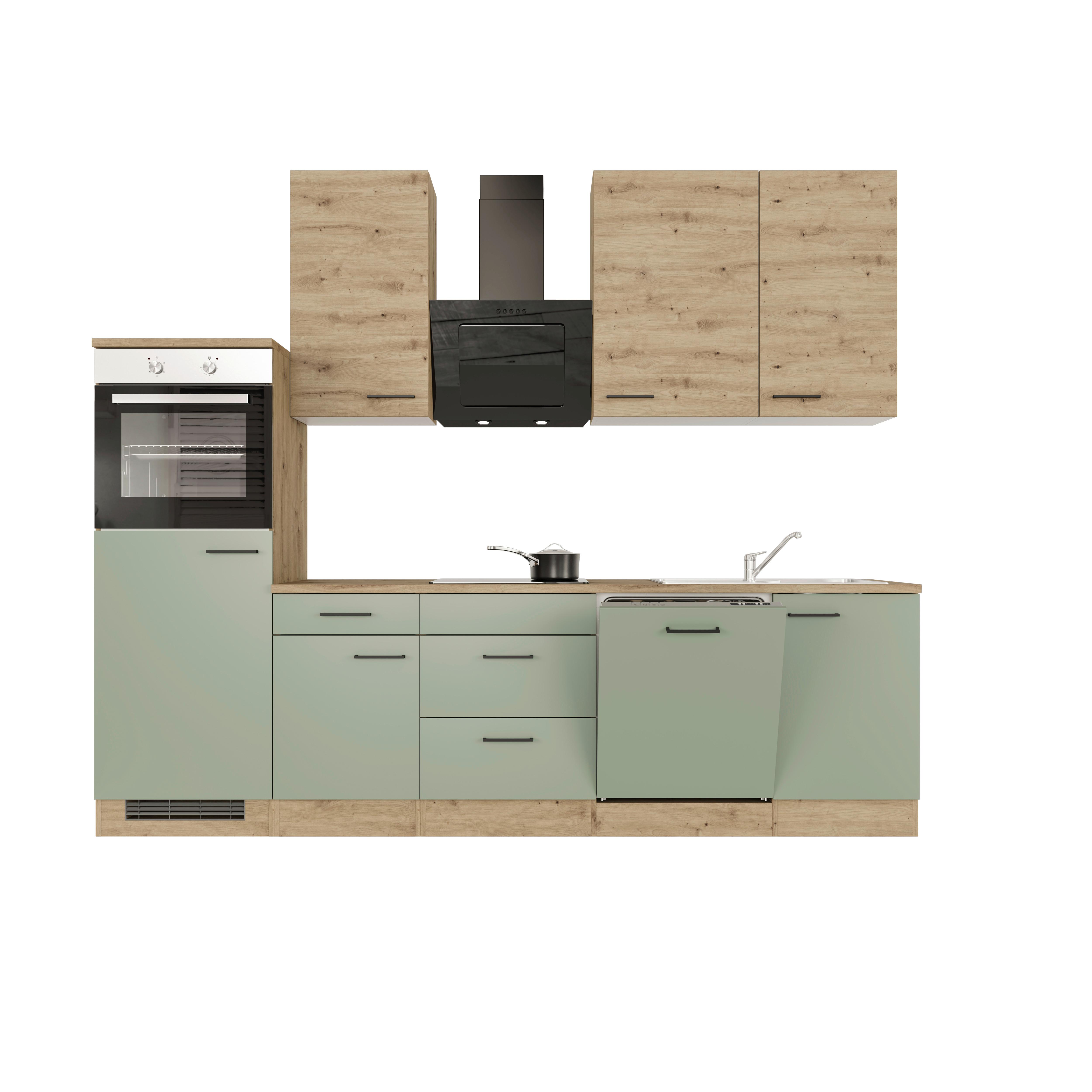 Kuchynský blok CARA bez spotrebičov, šírka 280 cm - čierna/zelená, Konventionell, kov/kompozitné drevo (280/234/60cm)