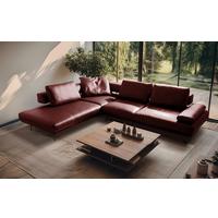 Ecksofa Como Echtleder Rot 237x306 - Rot/Schwarz, Design, Leder (237/306cm) - Livetastic