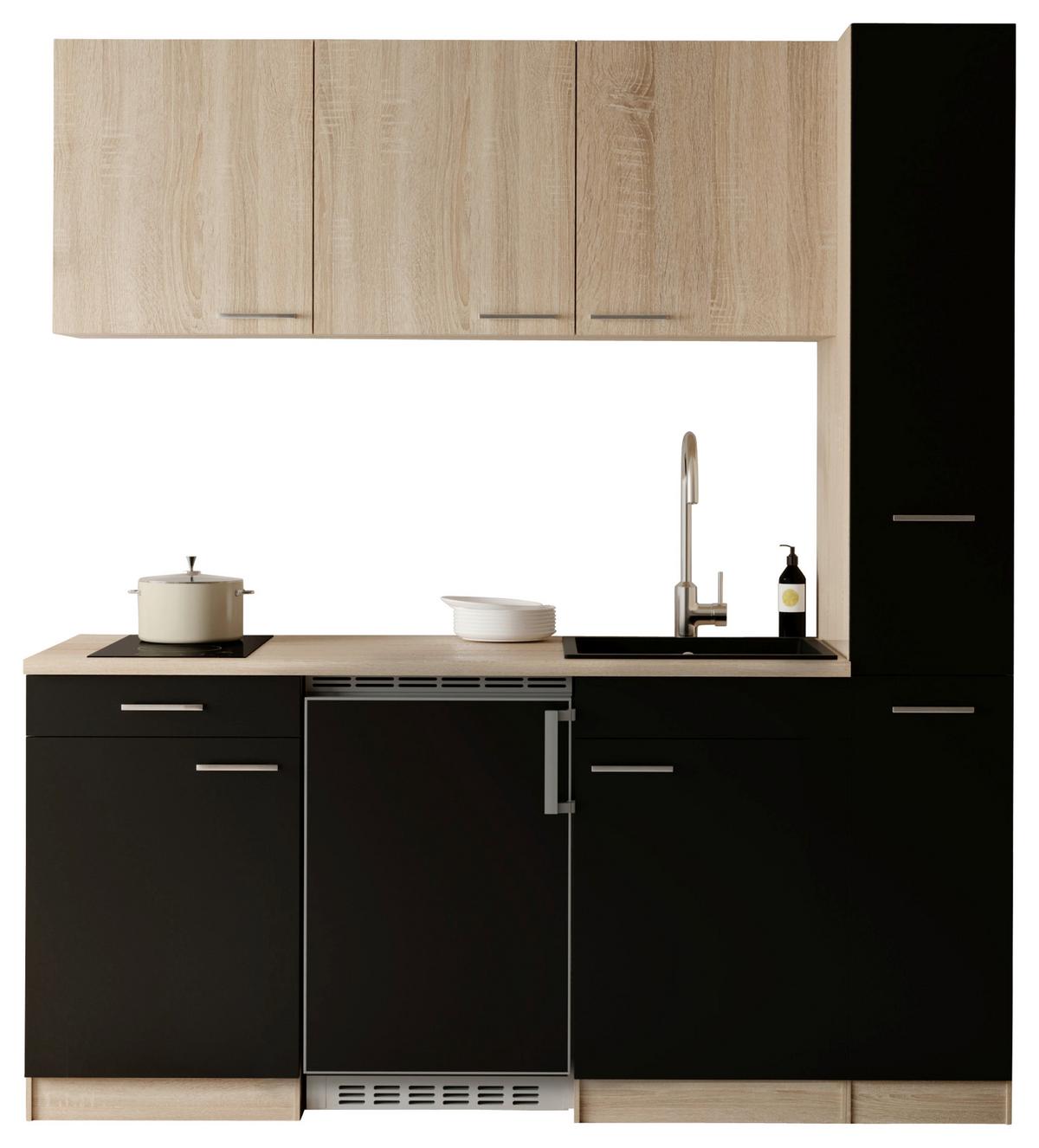 KÜCHENBLOCK Ingrid, Schwarz B: 180 cm - Eichefarben/Schwarz, Design, Holzwerkstoff (180cm) - Respekta