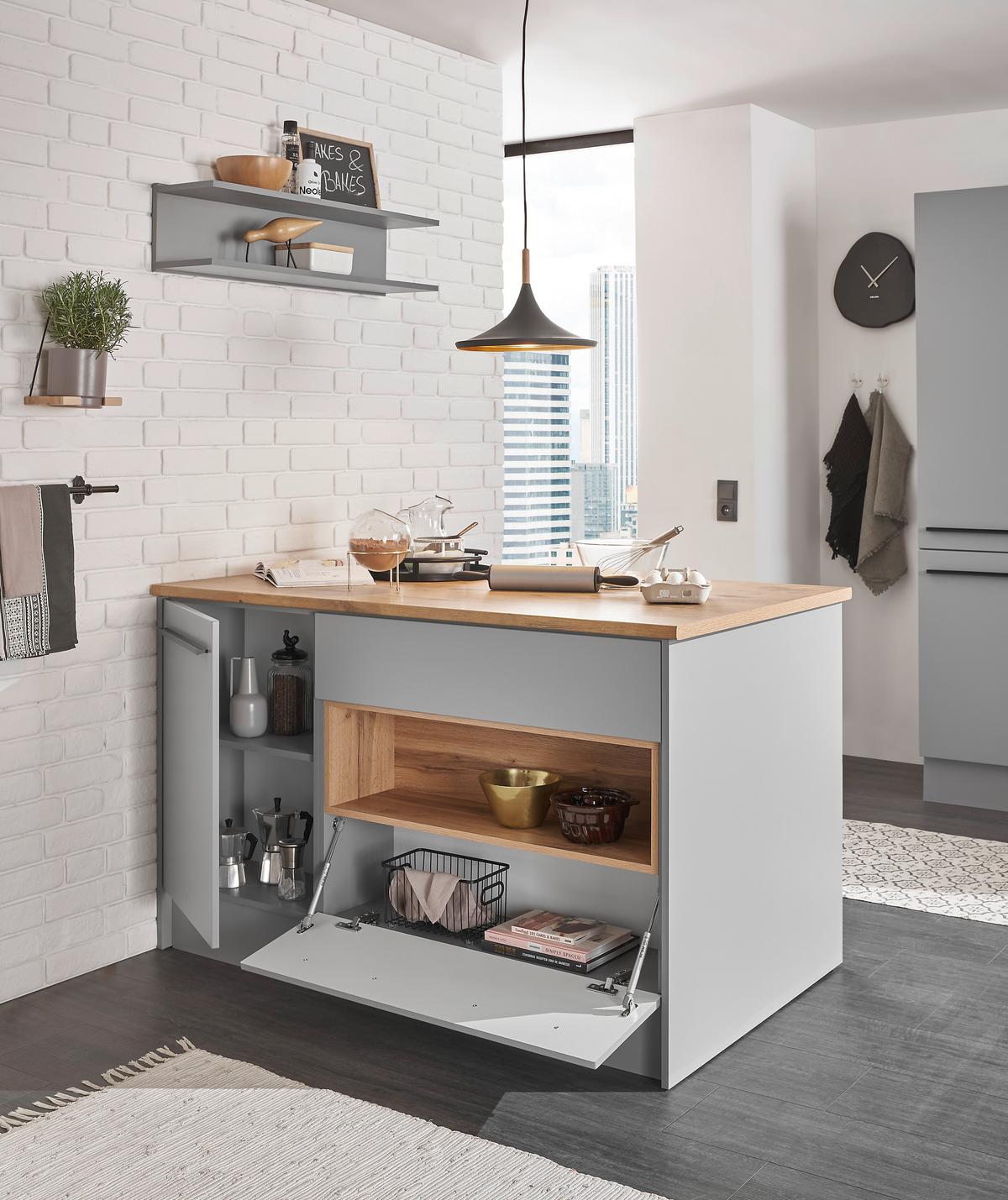 KUCHYNSKÝ OSTROVČEK DENVER - čierna/sivá, Design, kompozitné drevo/plast (145/90/90cm) - MID.YOU