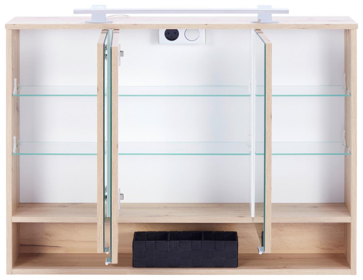 Spiegelschrank Fresh Mit Led 3-Türig Bht: 100x75x20 Cm - Weiß/Eiche Artisan, KONVENTIONELL, Glas/Holzwerkstoff (100/75/20cm) - Ondega