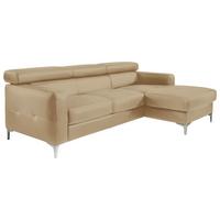 Ecksofa Sammy Cappuccino Leder - Chromfarben/Cappuccino, Design, Leder (226/169cm) - Livetastic