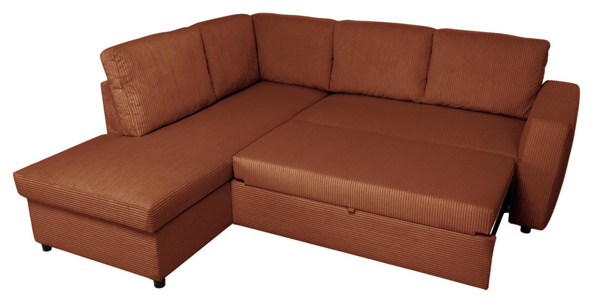 Ecksofa mit Schlaffunktion Toulouse terracotta, 206x224cm - Terracotta/Schwarz, Trend, Holz/Textil (206/224cm)