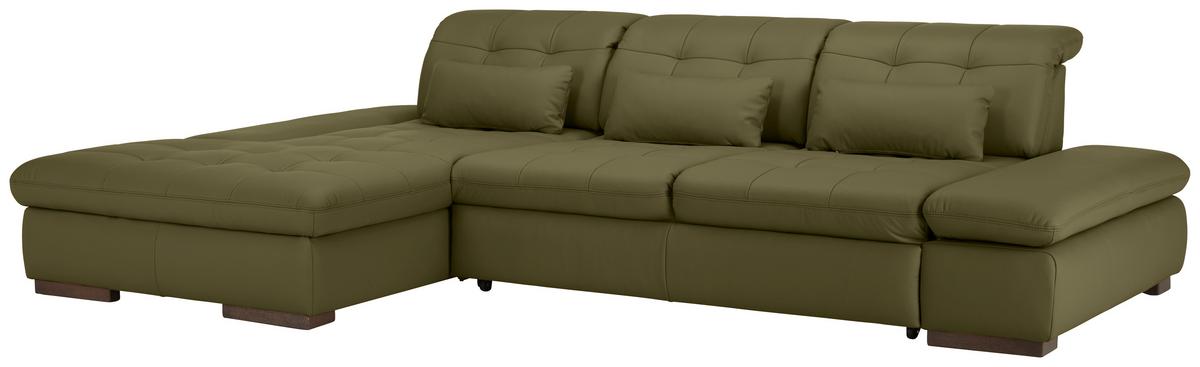 Rohová sedačka SANFINO, levá, olivově zelená pravá kůže - barvy chromu/olivově zelená, Konvenční, kov/kůže (199/305cm) - Premium Living