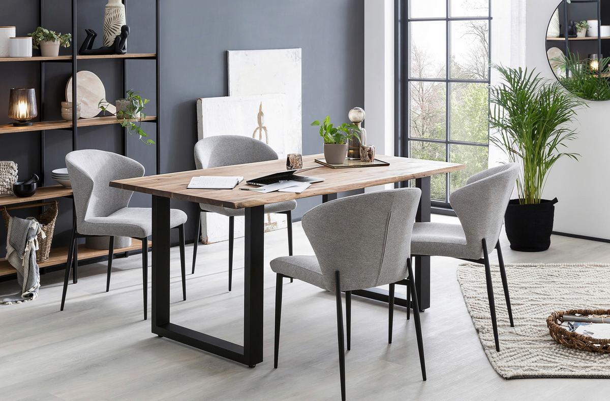 Esstisch Schwarz/walnussfarben B: 160cm - Walnussfarben/Schwarz, MODERN, Holz/Metall (160/90/75cm) - Livetastic