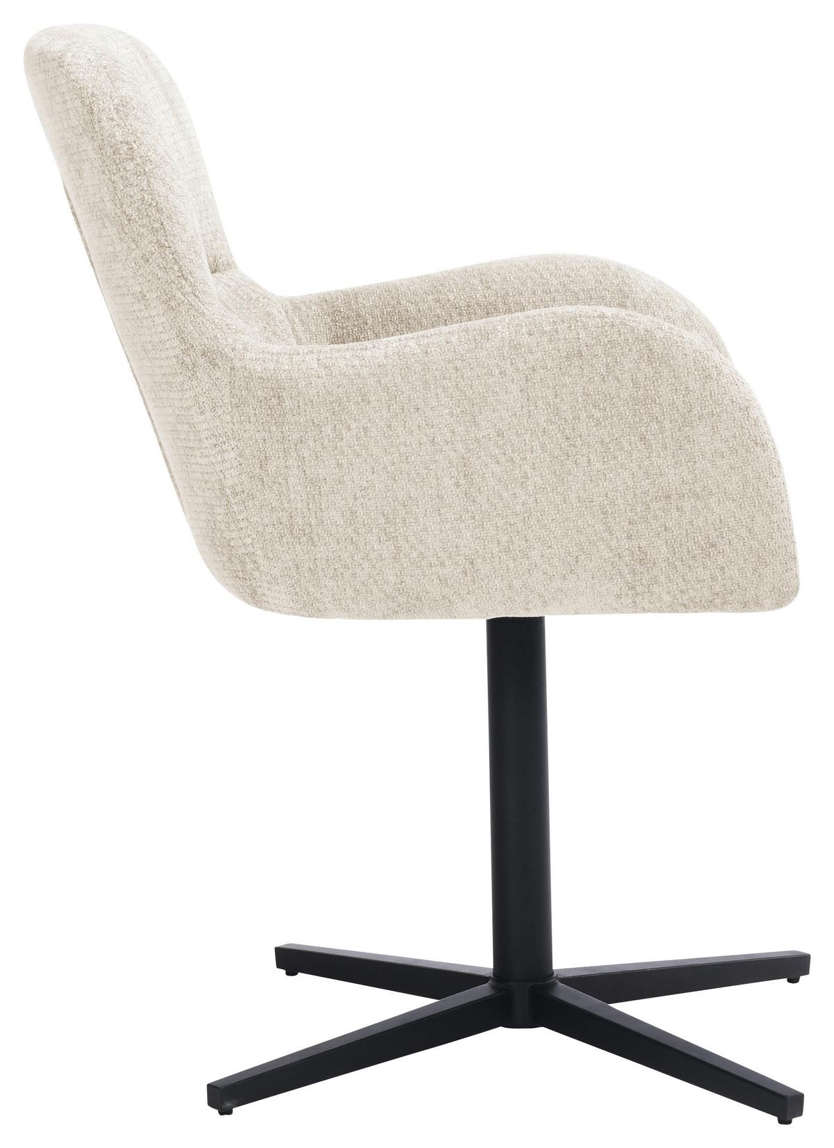 Armlehnstuhl Amber Chenille Beige, B: 56 cm - Beige/Schwarz, MODERN, Holz/Textil (57/85/63cm) - Livetastic