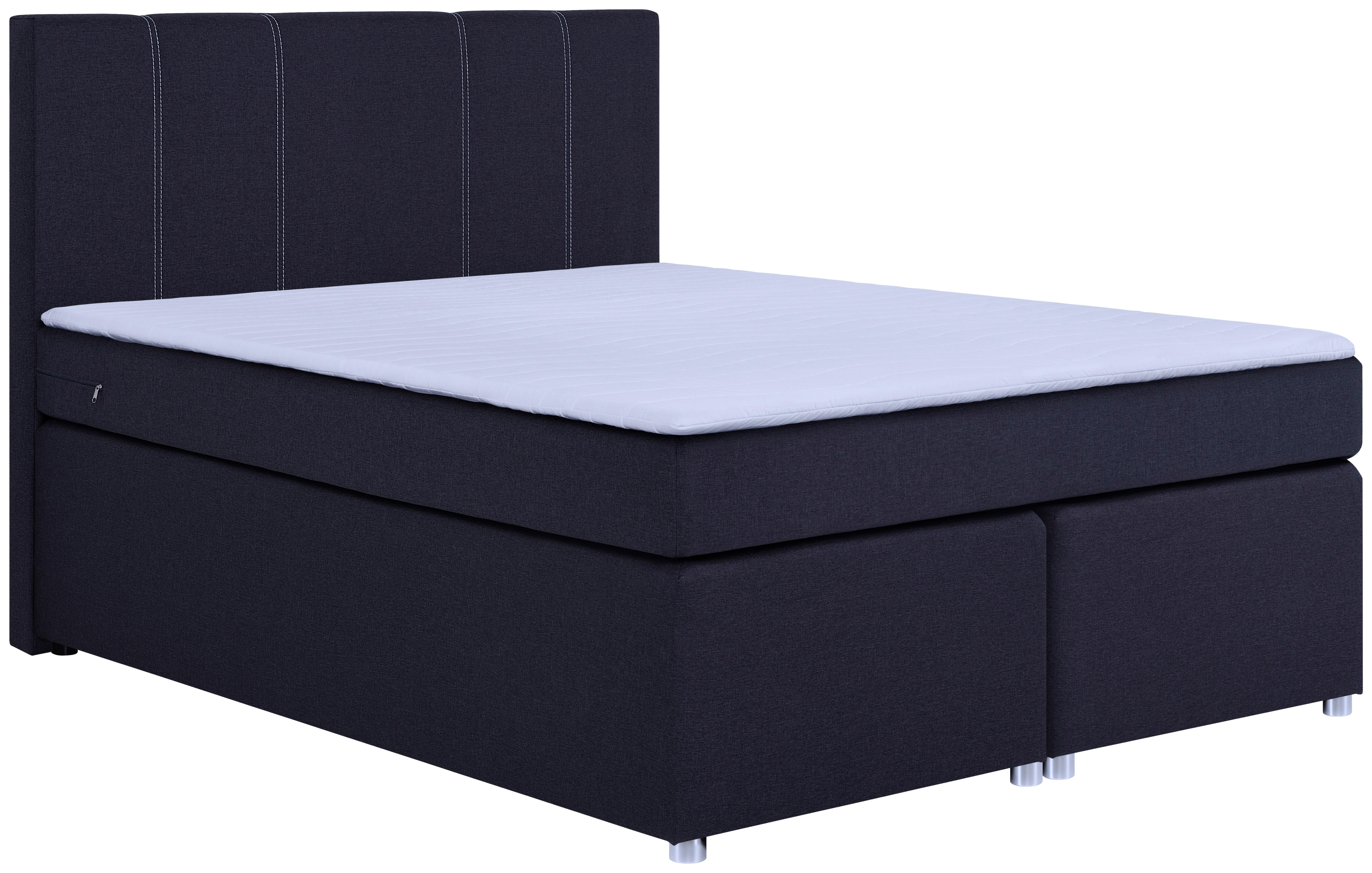 Boxspringbett Malta mit Topper Grau, 160x200 cm - Chromfarben/Schwarz, Basics, Holzwerkstoff/Textil (160/200cm) - P & B