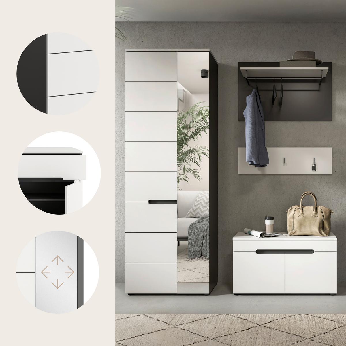 Garderobe Canu 3-Teilig Grau/Weiß B: 160 cm - Weiß/Grau, Design, Holzwerkstoff (160/190/37cm) - Livetastic