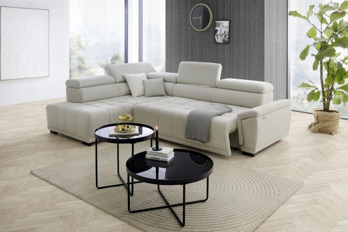 Rohová sedačka GRINALDI, ľavá, šedobílá - černá/šedobílá, Moderní, textil/plast (206/283cm) - Premium Living