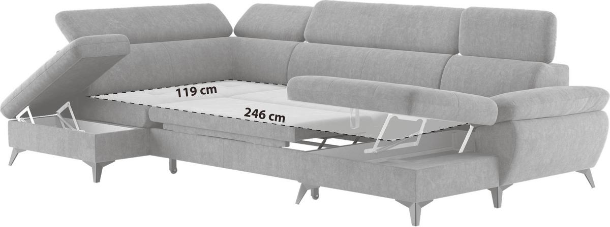 Wohnlandschaft Hudson Mit Schlaffunktion Dunkelgrau - Schlammfarben/Dunkelgrau, Textil (207/324/166cm) - MID.YOU