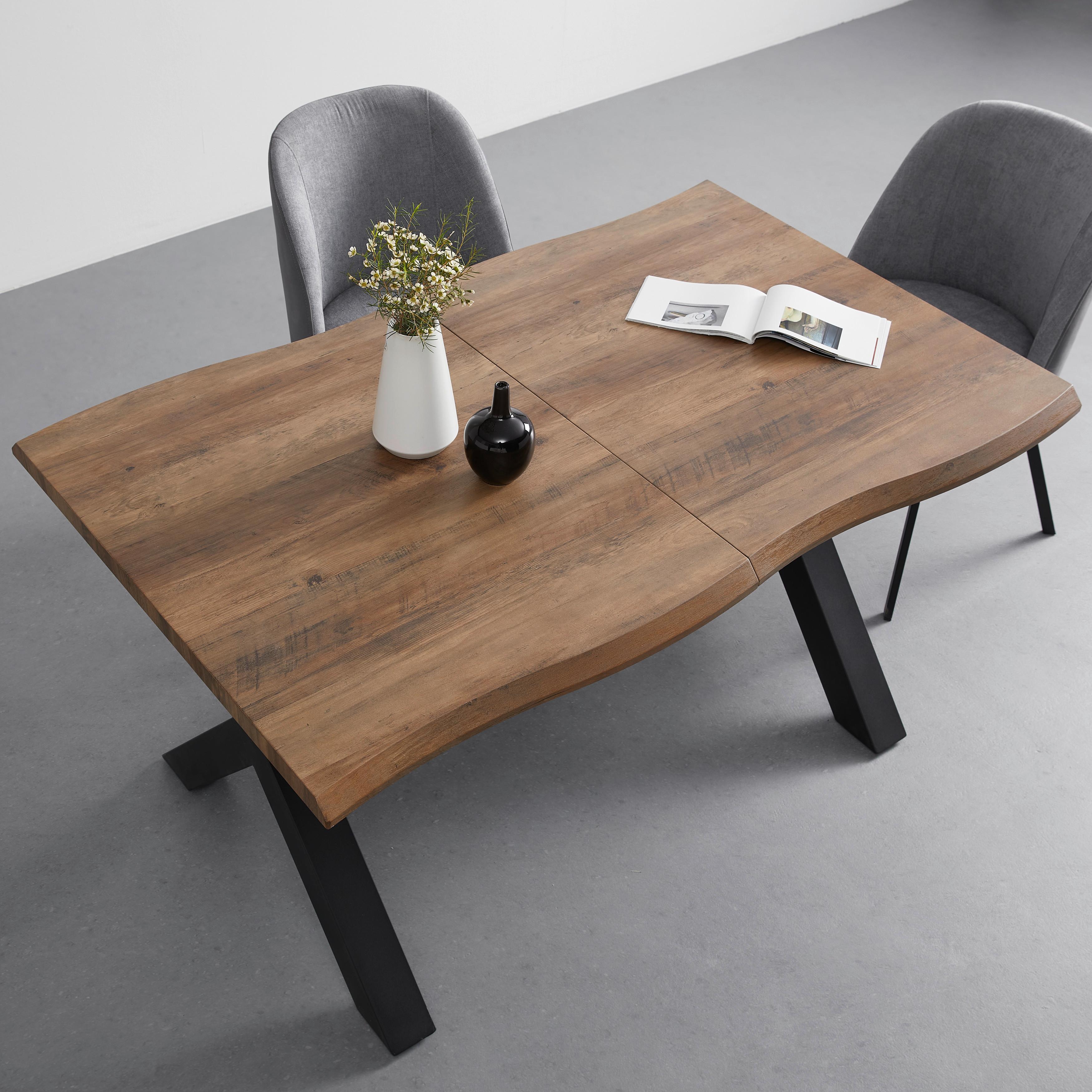Rozkládací Jídelní Stůl Lia 140-180x76x90 Cm - černá/barvy vlašských ořechů, Moderní, kov (90/140-180/76cm) - P & B