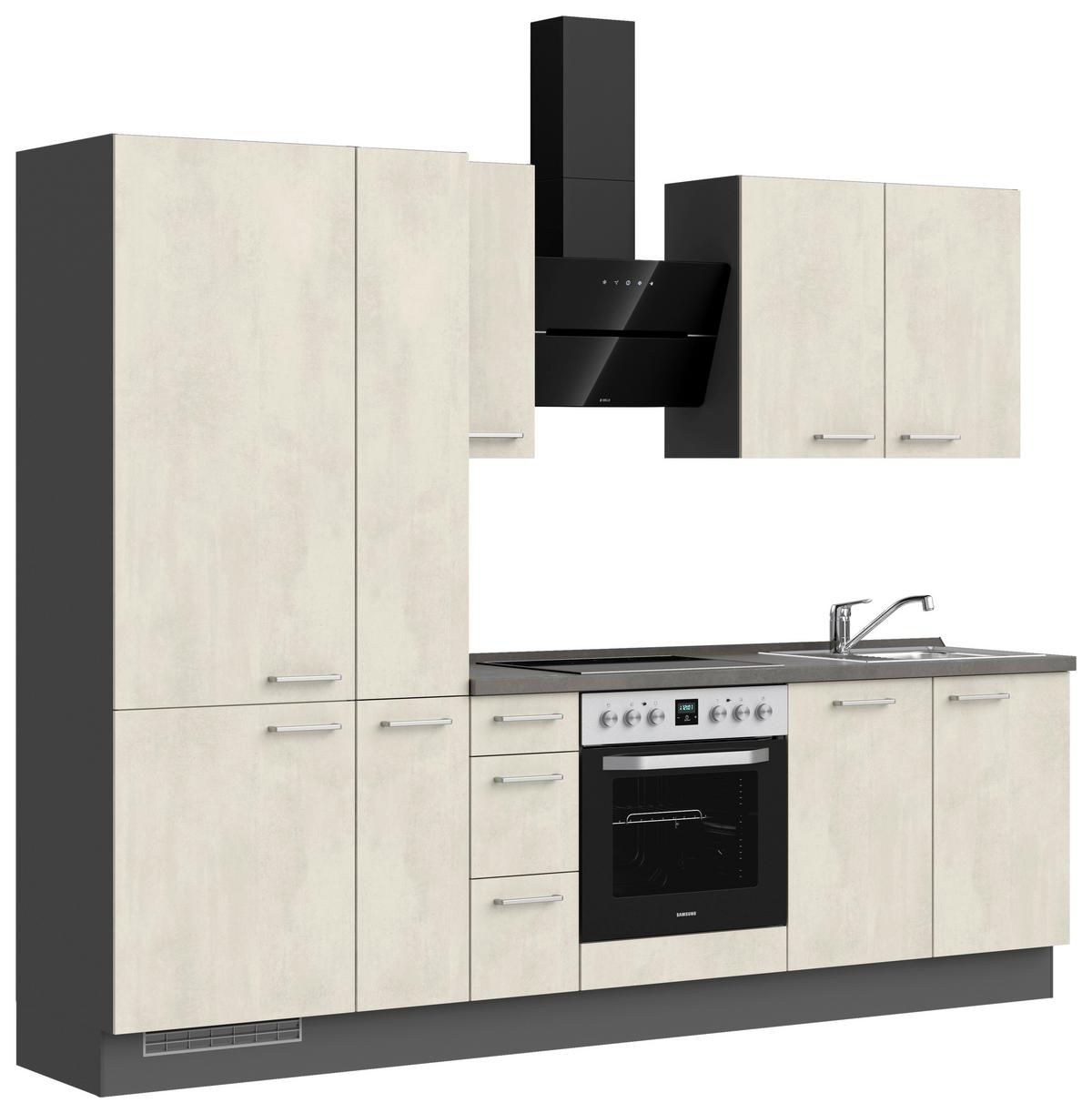 Kuchynská linka 270CM biely betón/ bridlicová šedá - biela/farba ušľachtilej ocele, Modern, kov/kompozitné drevo (270cm) - Nobilia