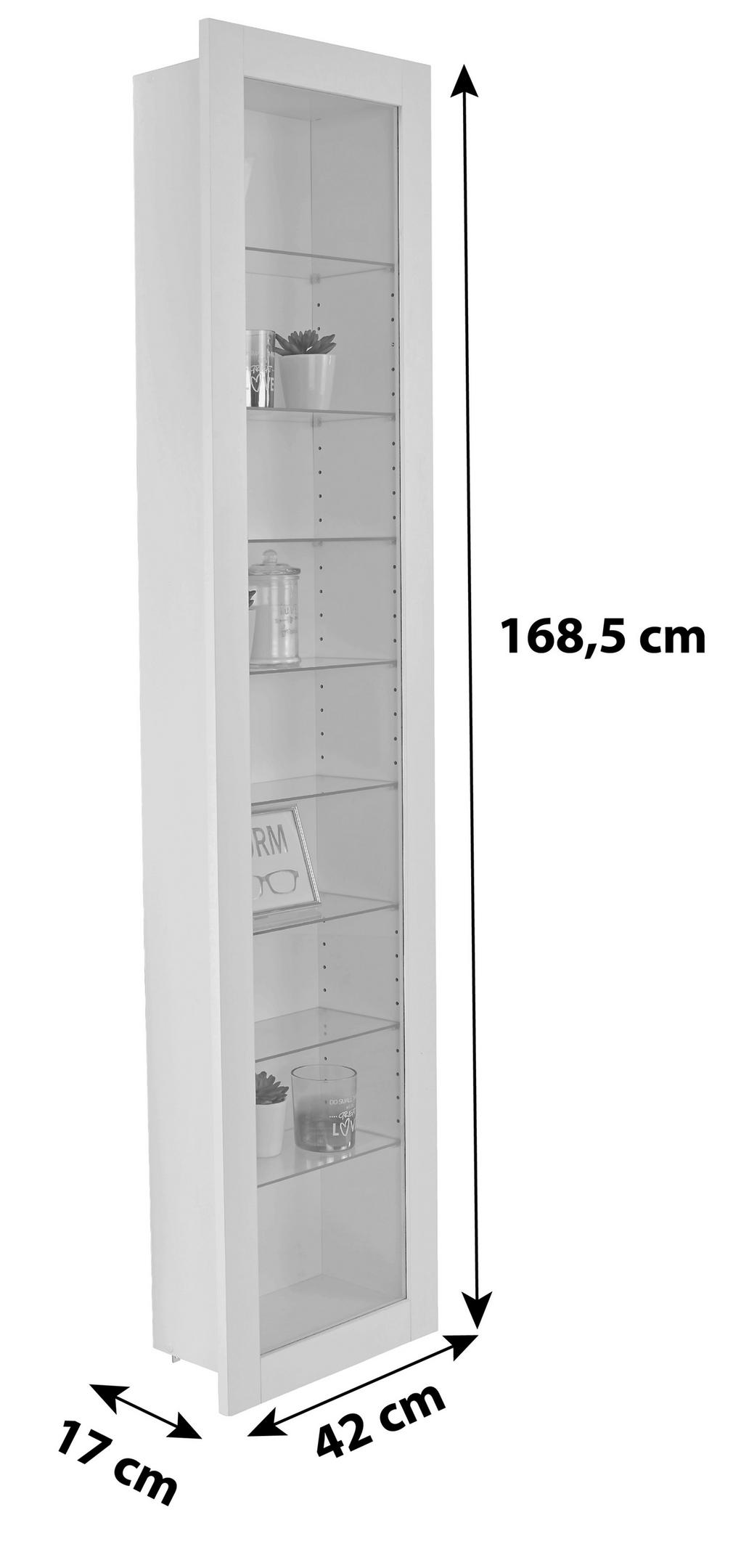 Závěsná Vitrína Boni - bílá, Moderní, kompozitní dřevo/sklo (42/168,5/17cm)