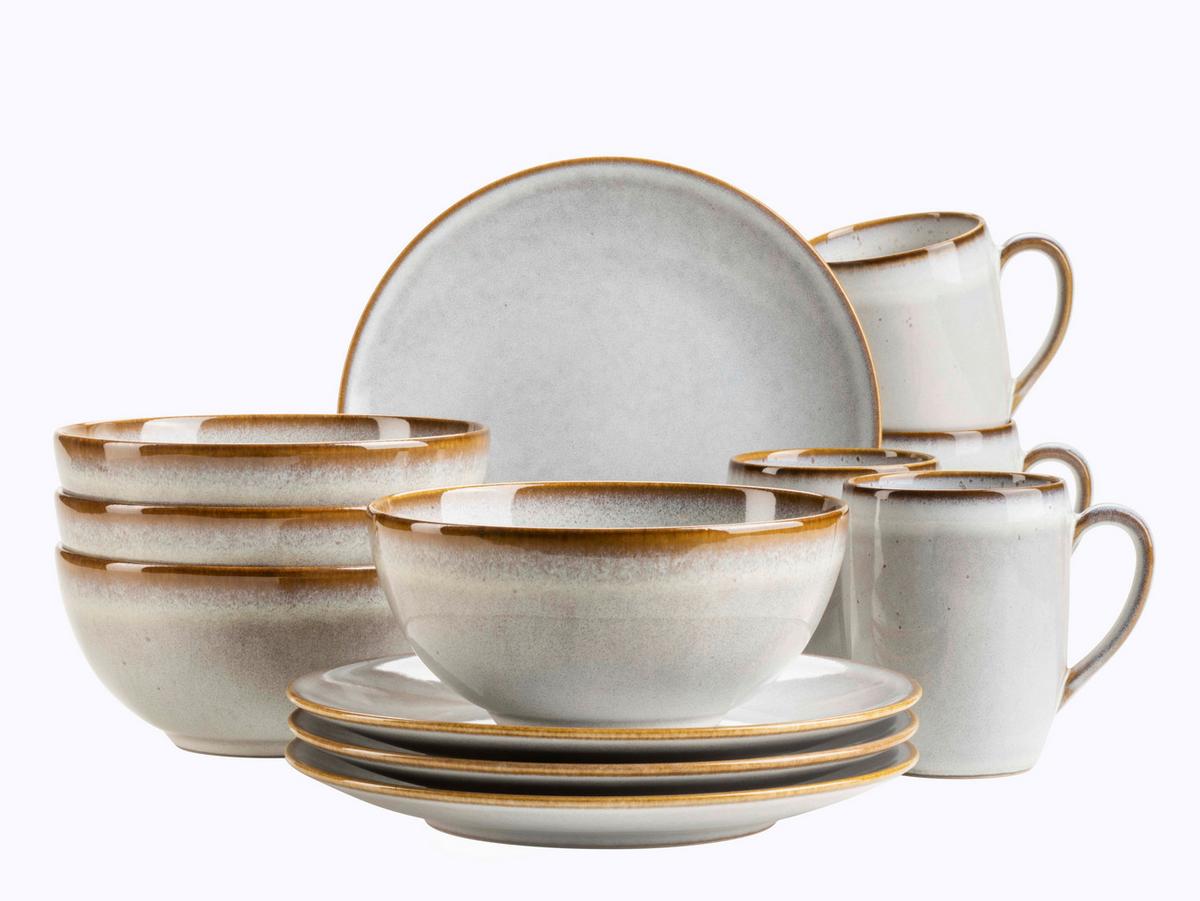 Frühstücksservice Smoky's Steinzeug, Weiß, 12-teilig - Weiß, Basics, Keramik - Mäser