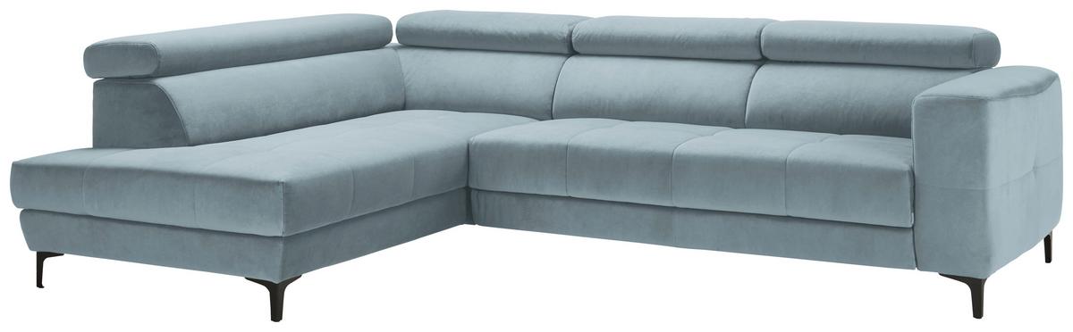 Rohová sedačka EMMA, levá, sv.modrá,op.hl.,USB,el.výsuv - černá/světle modrá, Moderní, textil (210/301cm) - Premium Living