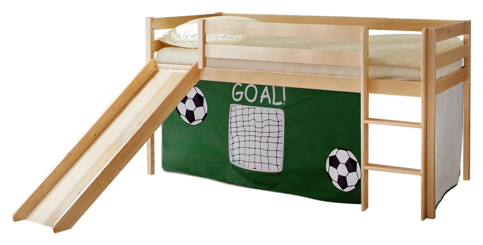 Spielbett Manuel Grün Kiefer Massiv 90 Cm Leiter Rutsche - Dunkelgrün/Kieferfarben, Natur, Holz (90/200cm) - MID.YOU