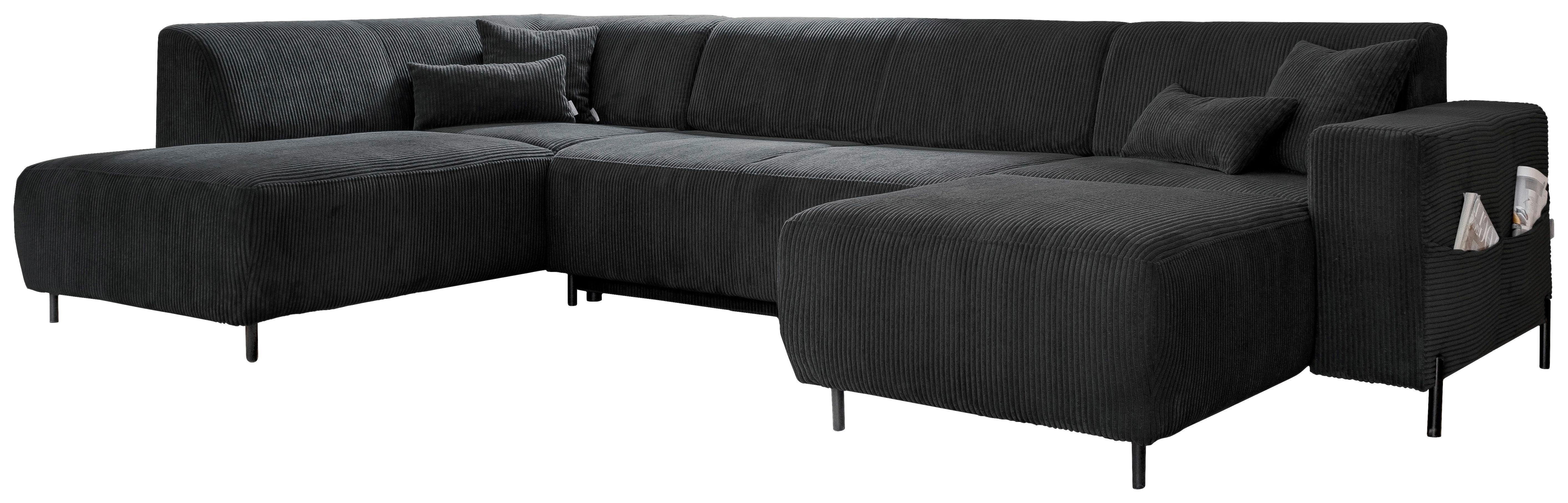 Sedacia súprava CÉLINE U, ľavá, tmavosivý menčester - čierna/tmavosivá, kov/textil (192/330/165cm)