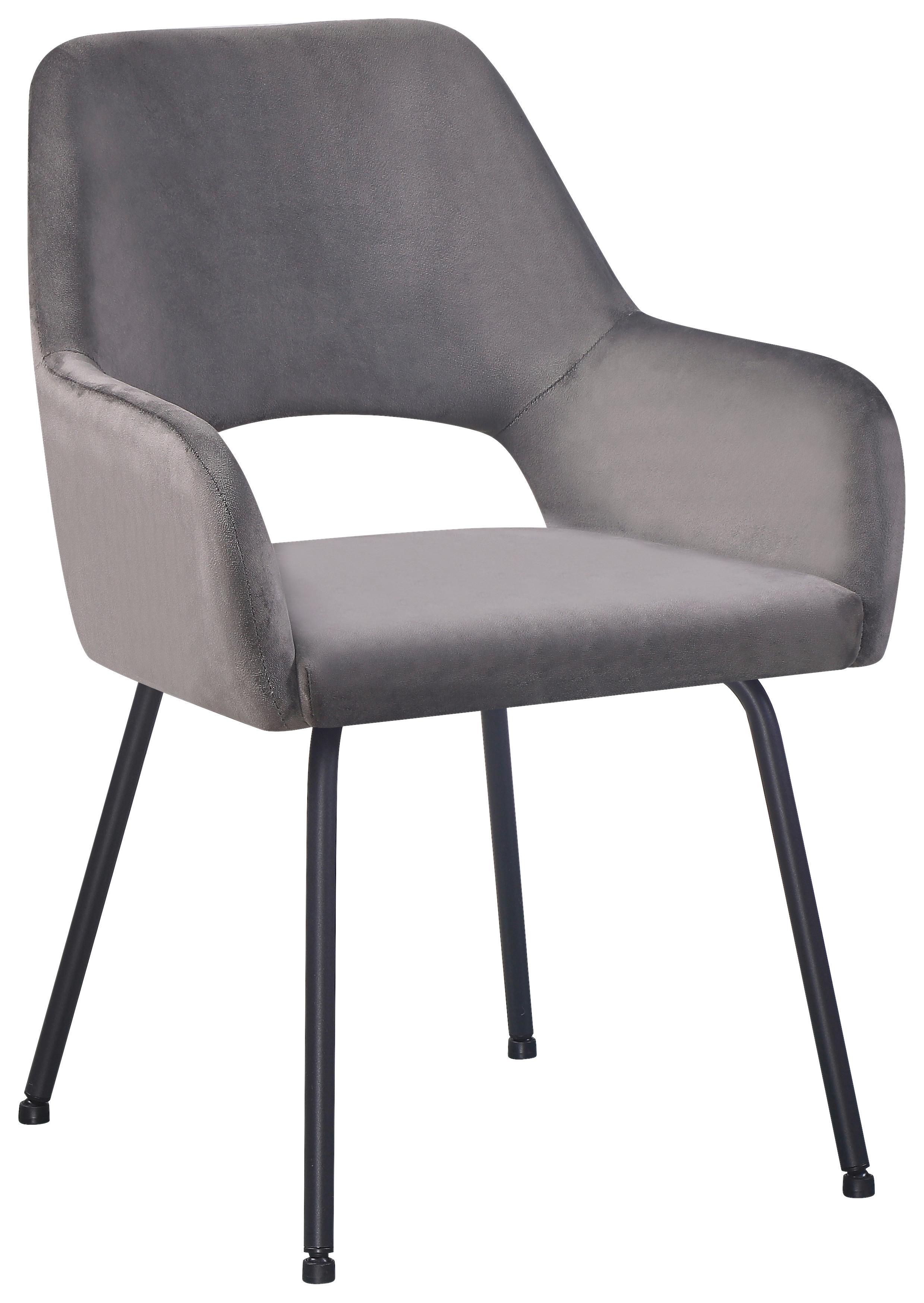 Armlehnstuhl Jonny Cord Grau, B: 58 cm - Schwarz/Grau, KONVENTIONELL, Textil/Metall (58/86/59cm)