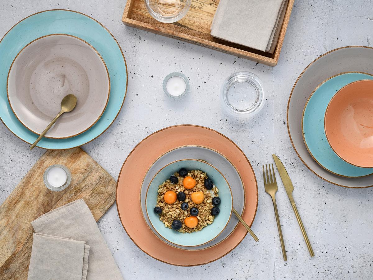 Tafelset Vintage Nature Bunt 12-Teilig, Stapelbar - Graubraun/Orange, Basics, Keramik - Creatable