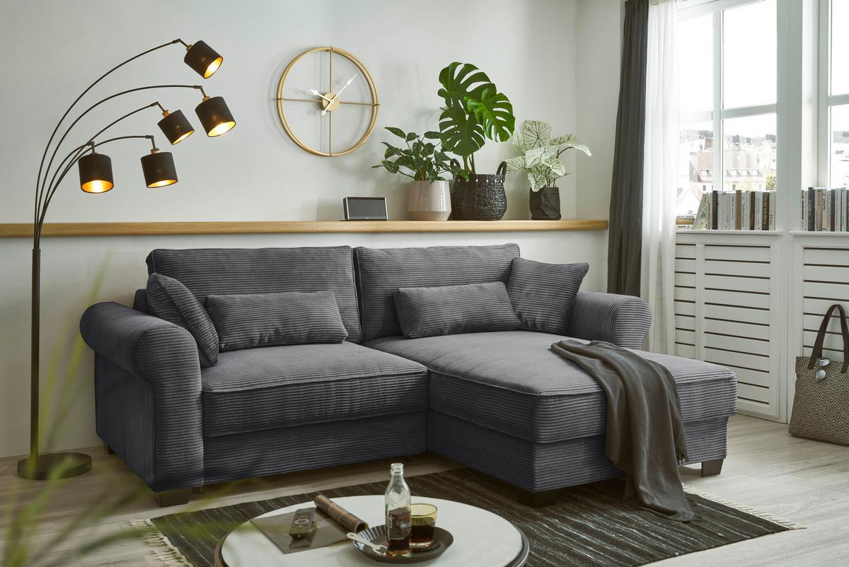 Ecksofa Mit Schlaffunktion Angelina Anthrazit Kord - Anthrazit/Schwarz, Basics, Textil (255/92/185cm) - MID.YOU