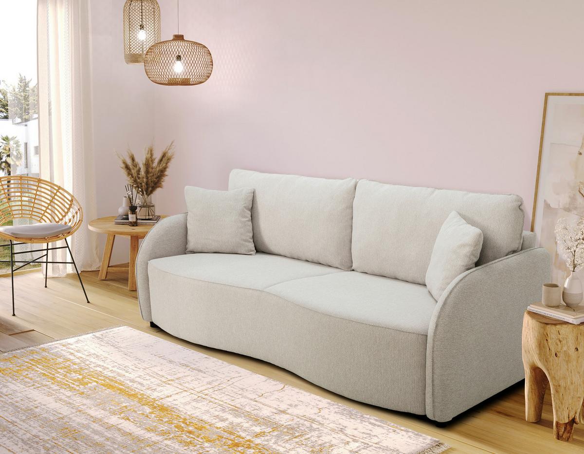 Schlafsofa Bari mit Bettkasten beige, 215x100cm - Beige/Schwarz, KONVENTIONELL, Holz/Holzwerkstoff (215/100cm)