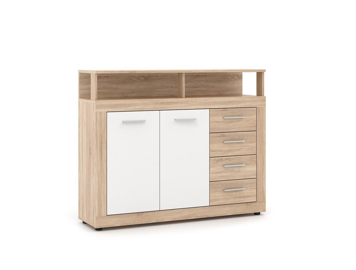 Komoda LUNa bílá/sonoma - bílá/černá, Design, kompozitní dřevo/plast (119,5/96,8/32cm) - MID.YOU