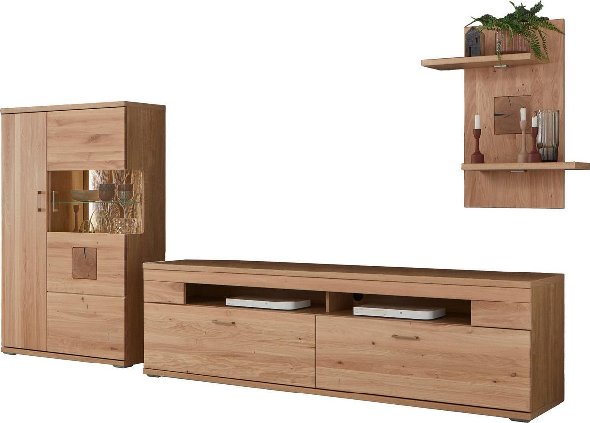 Wohnwand Kansas - Alteiche/Silberfarben, KONVENTIONELL, Glas/Holz (317,1/171/50,2cm) - Livetastic