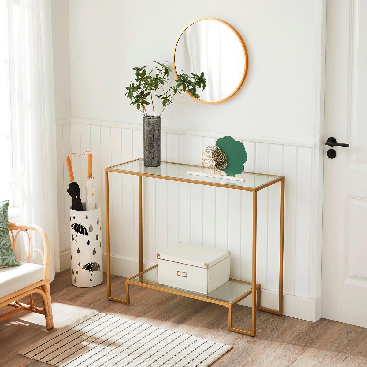 Konsolentisch B: 100 cm Goldfarben - Goldfarben, Trend, Glas/Metall (100/35/80cm) - Boxxx