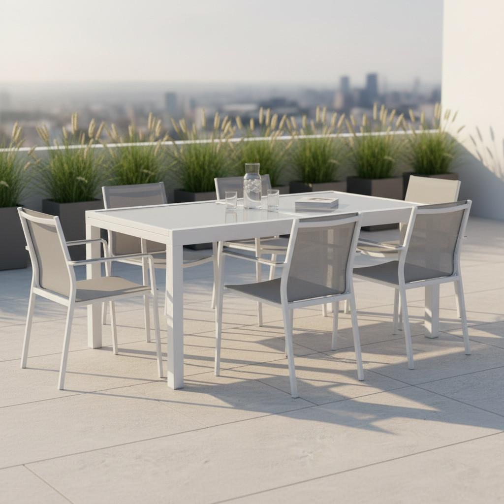 Gartentisch Ausziehbar Metall/ Glas L: 140-200 Cm - Silberfarben, KONVENTIONELL, Glas/Metall (140-200/90/75cm) - Gardenson