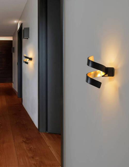 LED-Wandleuchte Helix 2-Flammig Spiralförmig - Goldfarben/Schwarz, Design, Metall (17/10/13cm)