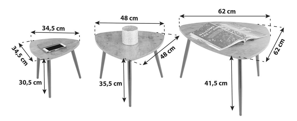 Couchtisch 3er Set Rocky, Naturfarben/schwarz - Schwarz/Naturfarben, MODERN, Holzwerkstoff/Metall (62/48/34,5/41/35/30cm) - Luca Bessoni