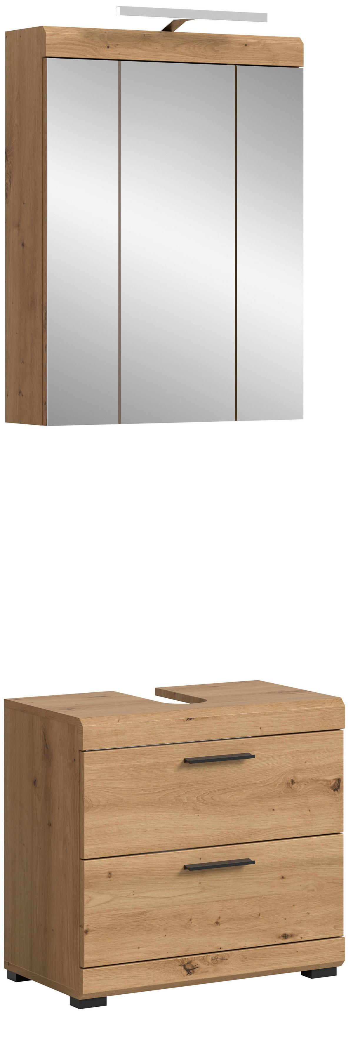 Badezimmer Scout Eiche Artisan Dekor B: 60cm - Schwarz/Eiche Artisan, Trend, Glas/Holzwerkstoff (60cm) - MID.YOU