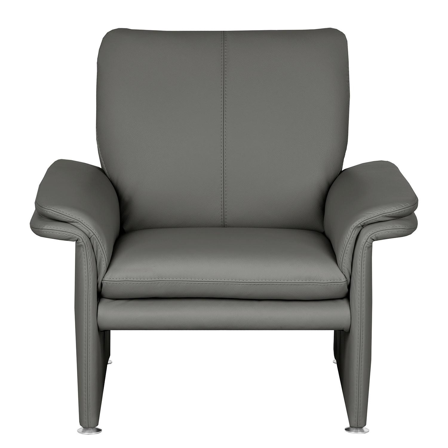 Sessel Comodo Echtleder Anthrazit B: 93 cm - Anthrazit/Silberfarben, Design, Leder (93/90/88cm) - Livetastic