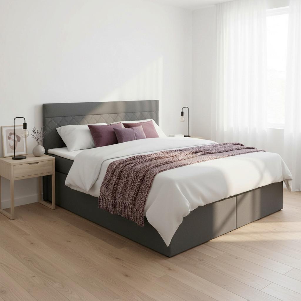 Boxspring postel s topperem Rosa, 180x200, antracitová - černá/tmavě šedá, Moderní, dřevo/kompozitní dřevo (180/200cm) - Bessagi Home