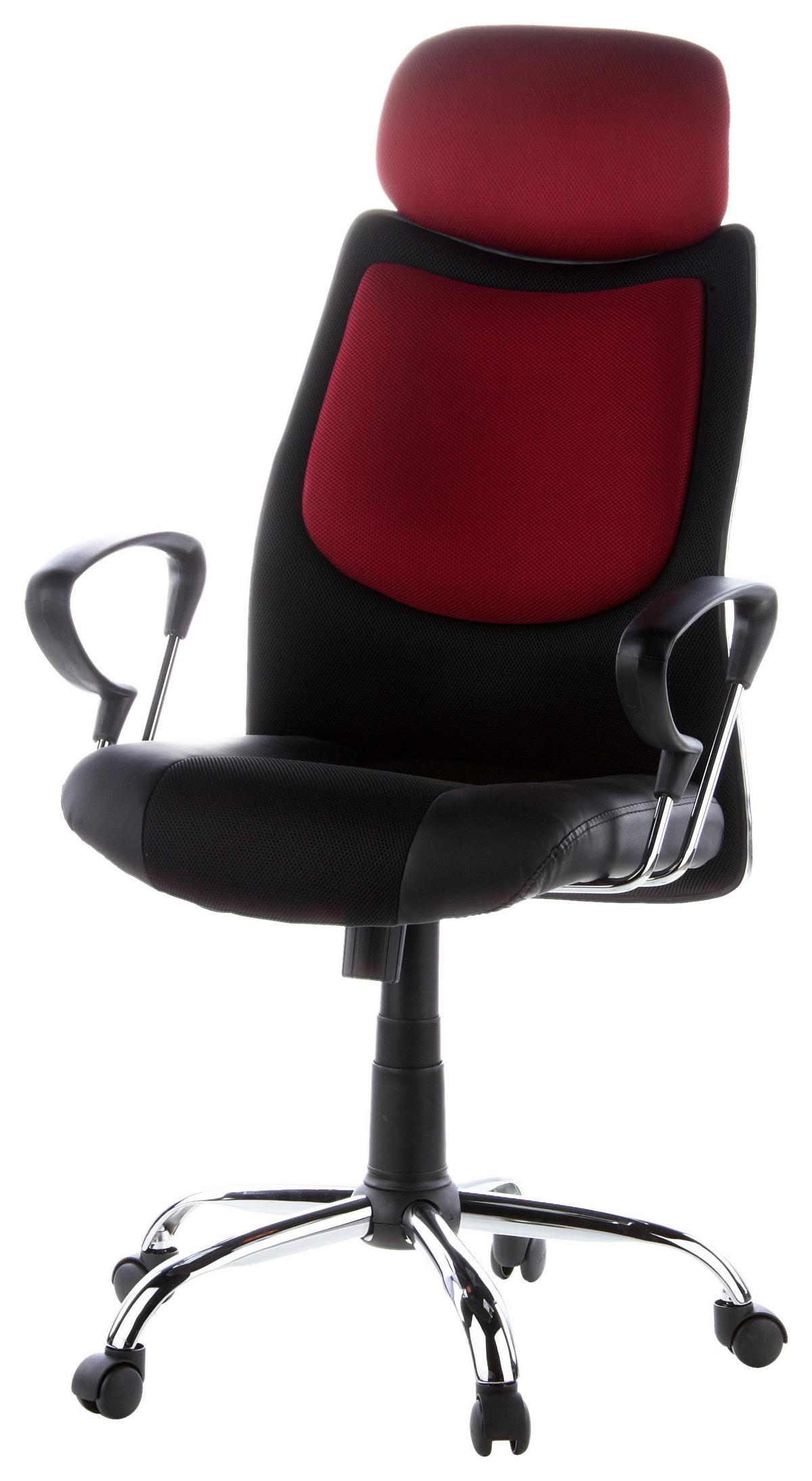 Drehstuhl City 80 Mit Wippfunktion Schwarz/rot - Silberfarben/Weinrot, Basics, Kunststoff/Textil (62/129/52cm) - MID.YOU