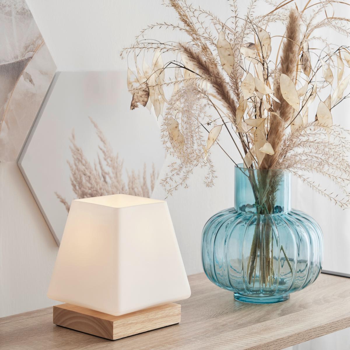 Stolní lampa Holly 14/17,3cm, 60 Watt - přírodní barvy, Moderní, dřevo/sklo (14/14/17,3cm) - Mömax