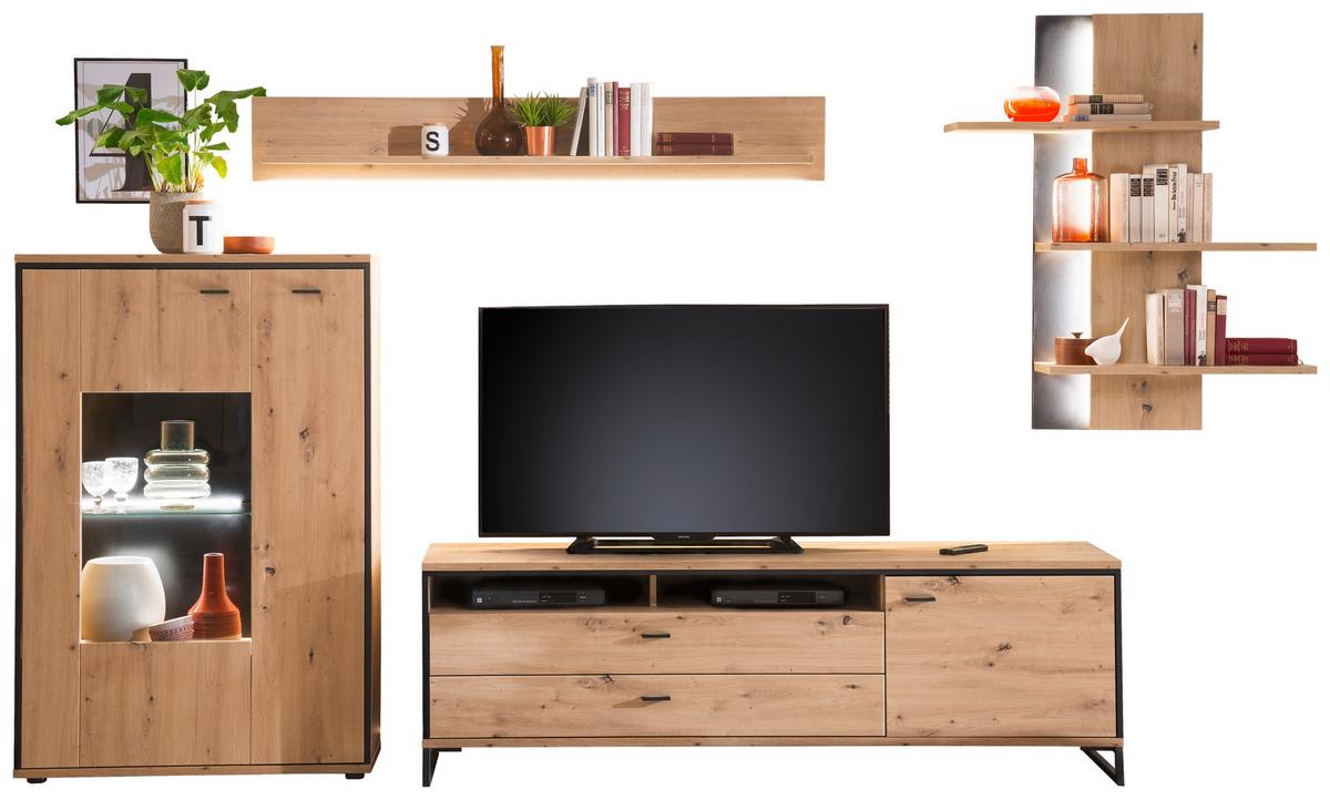 Wohnkombination 4-tlg. Buenos Aires Anthrazit/eichefarben - Eichefarben/Anthrazit, Design, Glas/Holzwerkstoff (337/210/50cm) - MID.YOU