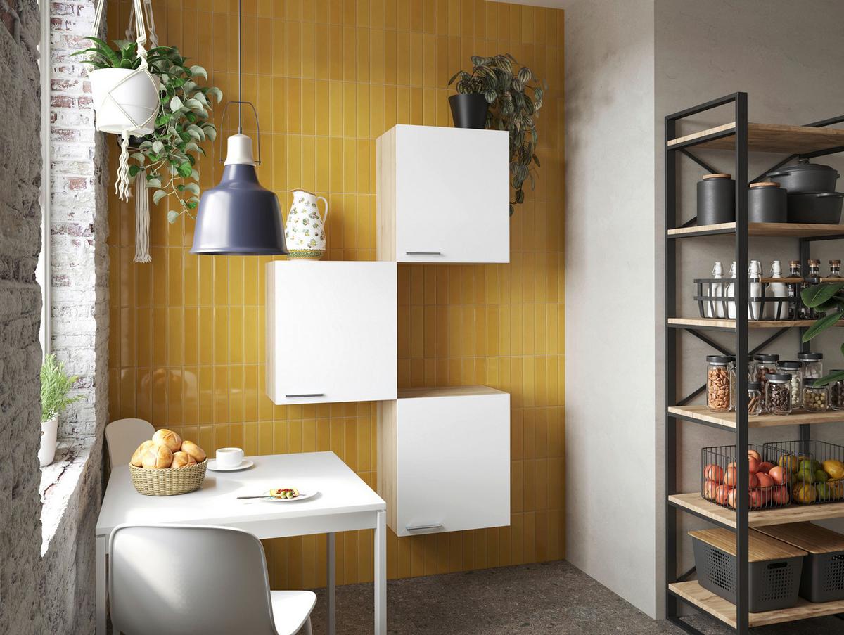 Küchenoberschrank Merle Weiß/Eiche Dekor B:100cm - Eichefarben/Weiß, Basics, Holzwerkstoff (100/168,3/34,6cm) - Respekta