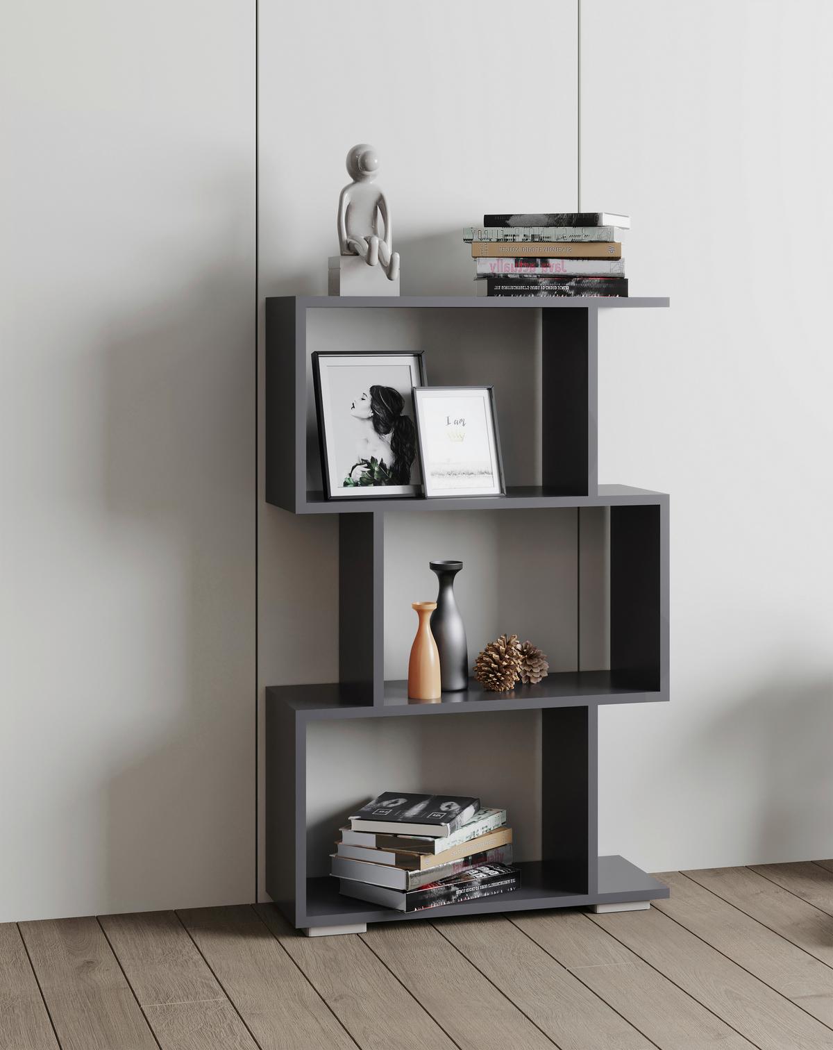 Regal Palusa Anthrazit B: 60 cm - Anthrazit/Silberfarben, Design, Holzwerkstoff (60/97/24cm) - MID.YOU