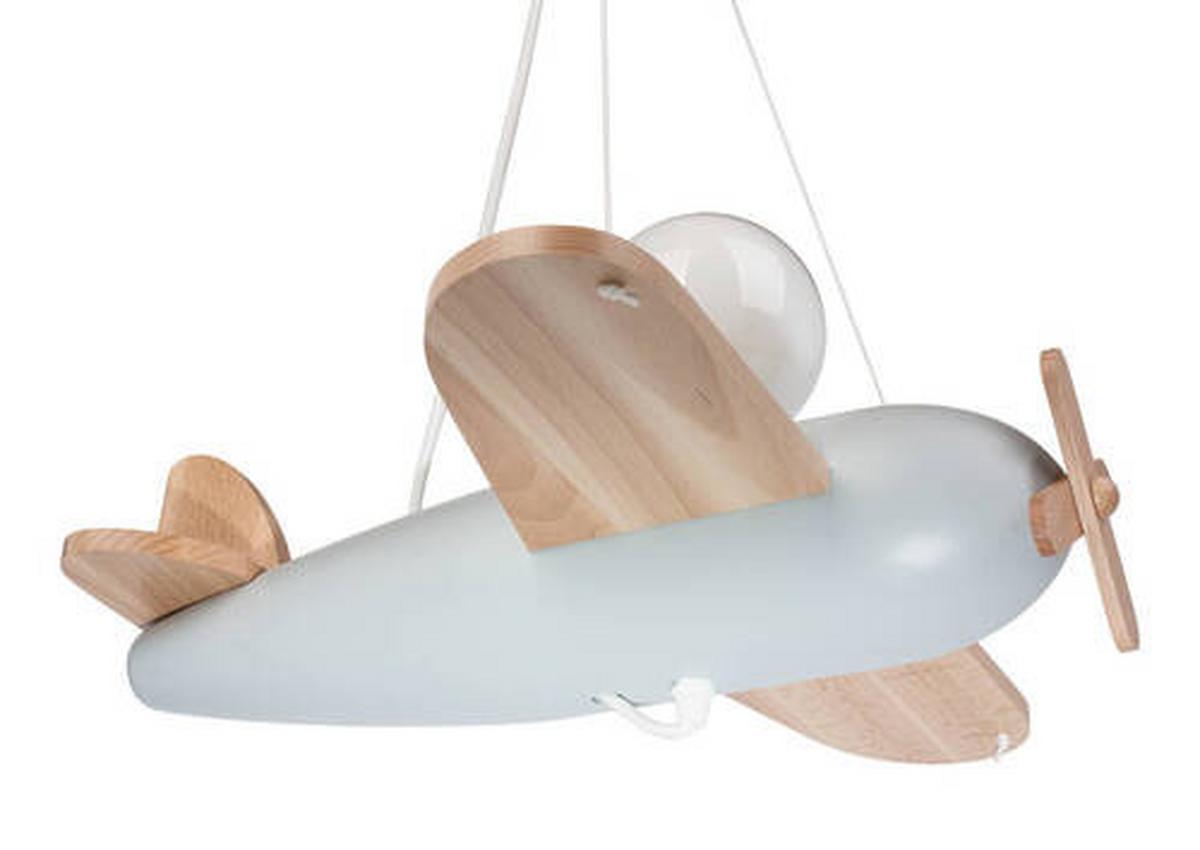 Kinderhängeleuchte Flugzeug H: 75 cm 1-Flammig - Naturfarben/Grau, Basics, Holz (42/41/75cm)