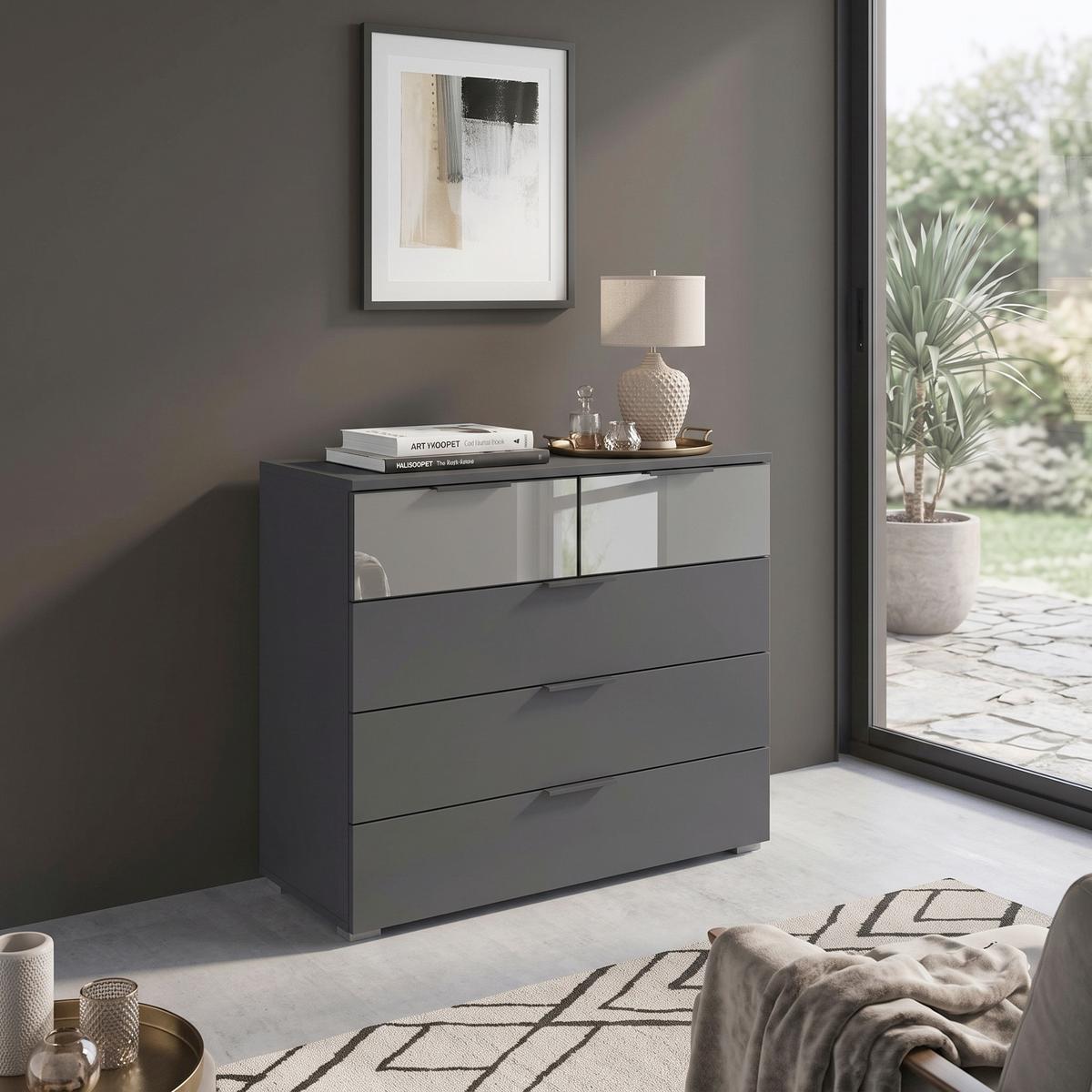 Kommode Skyla grau, 81 cm - Alufarben/Grau, MODERN, Glas/Holzwerkstoff (80/81/42cm) - Rauch Möbel
