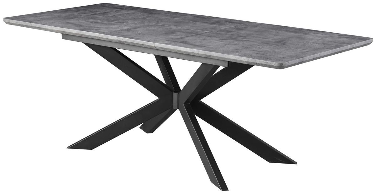 Ausziehtisch Leif 160 Az Mdf Betonoptik, B: 160-200 cm - Schwarz/Grau, KONVENTIONELL, Holzwerkstoff/Metall (160-200/76/90cm) - MID.YOU