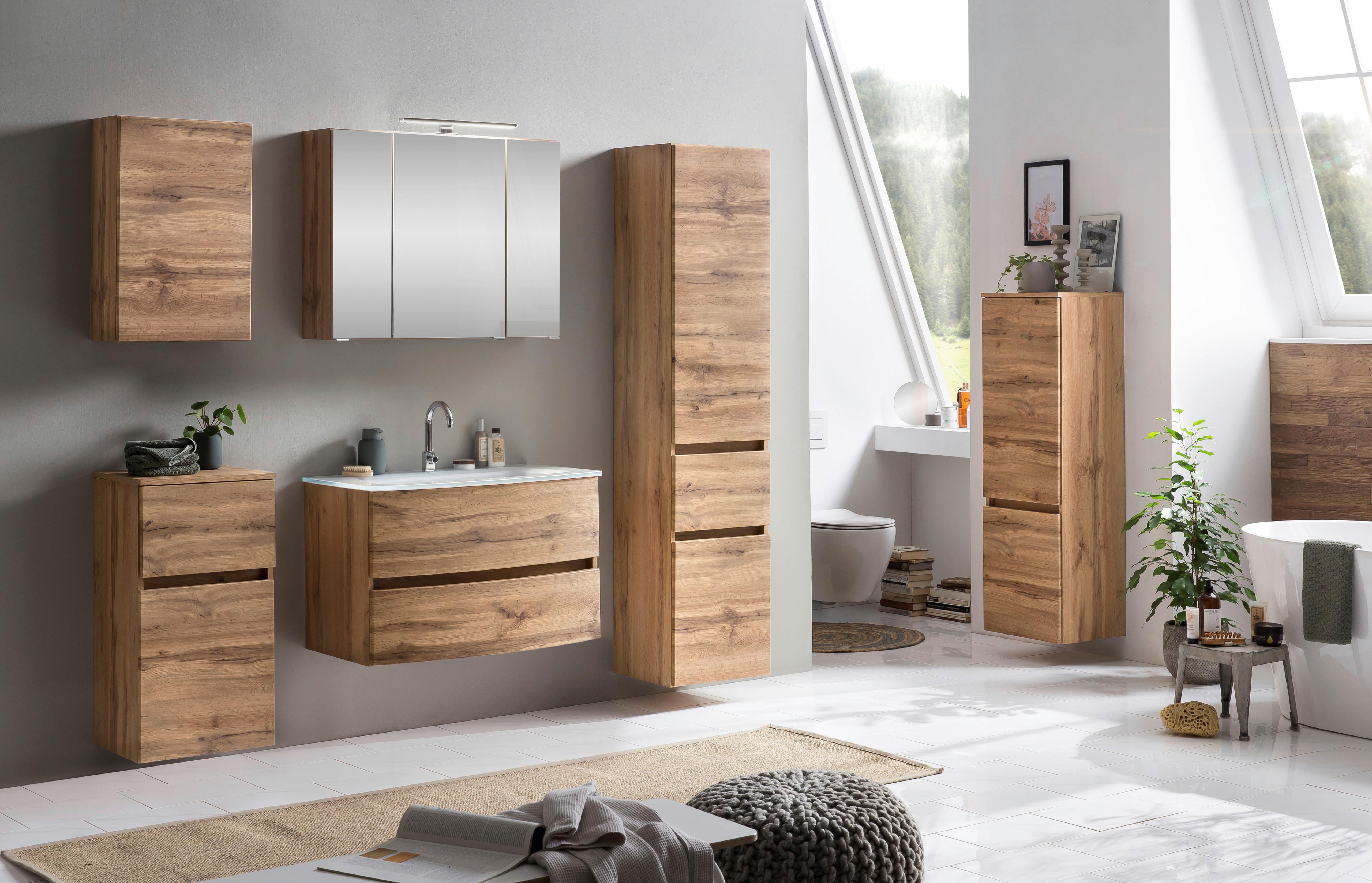 Badezimmer Unterschrank Kopenhagen BxH 40x79 cm - Eichefarben/Silberfarben, KONVENTIONELL, Holzwerkstoff (40/79/35cm) - Held