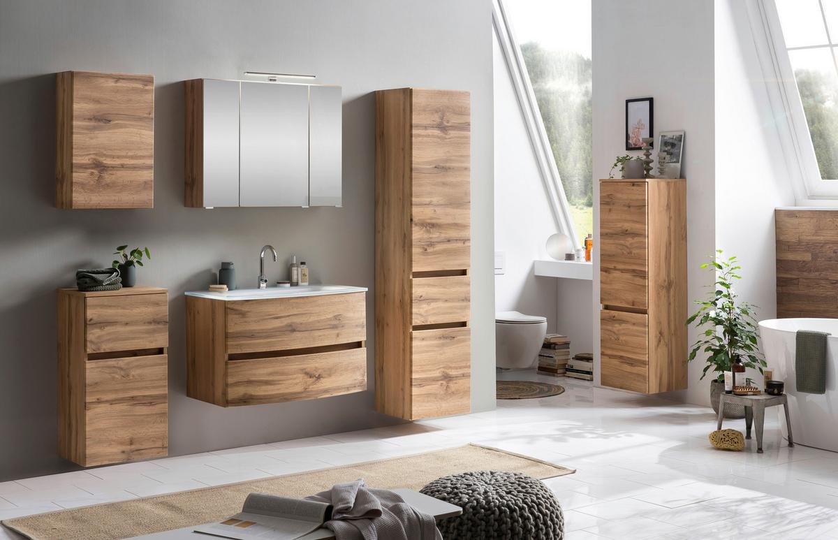 Badezimmer Unterschrank Kopenhagen BxH 40x79 cm - Eichefarben/Silberfarben, KONVENTIONELL, Holzwerkstoff (40/79/35cm) - Held