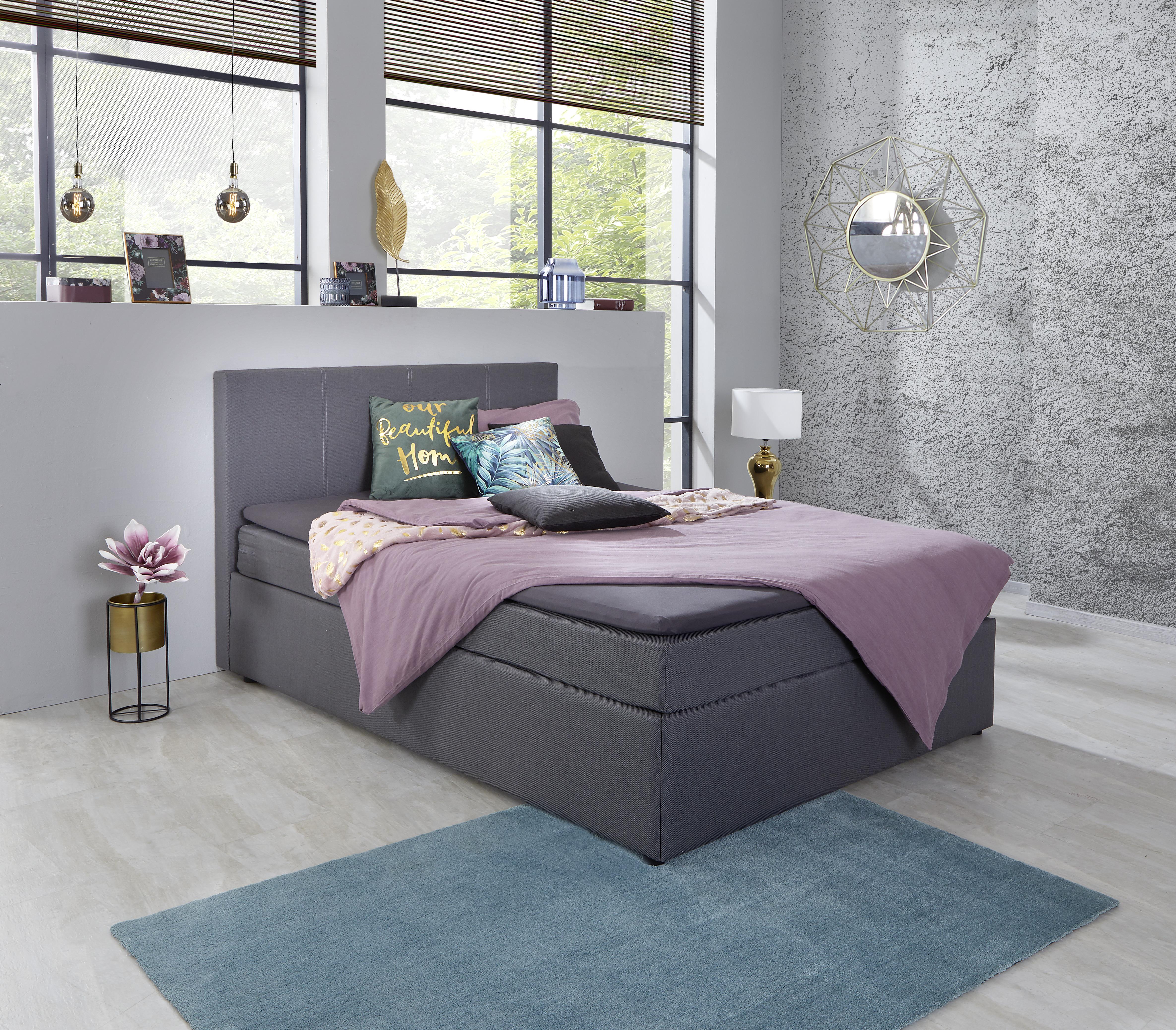 Boxspringbett mit Topper 140x200 Carolina - Schwarz/Grau, KONVENTIONELL, Holz/Holzwerkstoff (140/200cm) - P & B