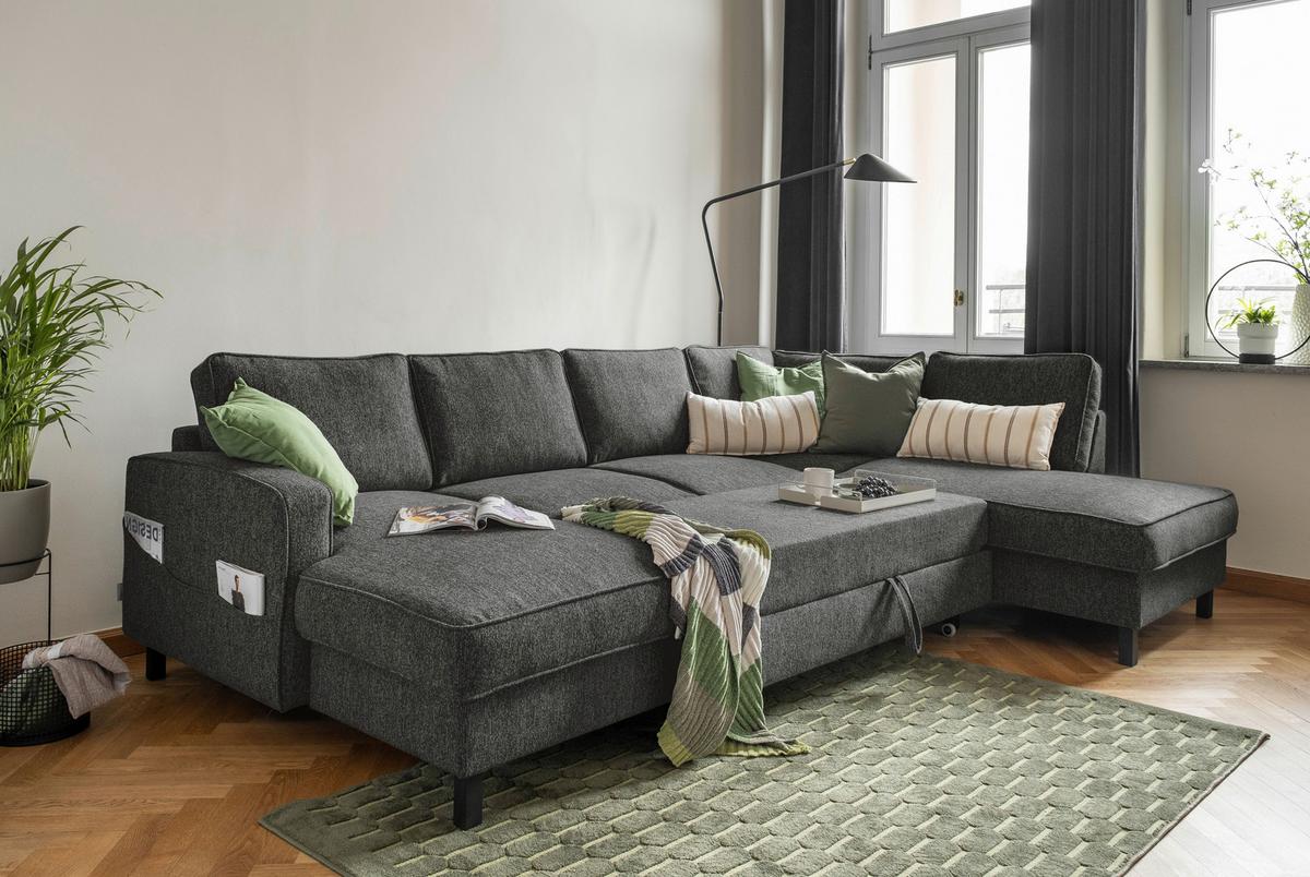 Wohnlandschaft Molly Dunkelgrau U: 148x298x198 cm - Dunkelgrau/Schwarz, Textil (148/298/198cm) - MID.YOU