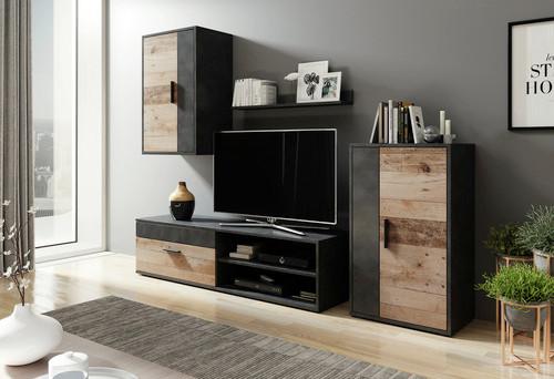 Obývací stěna BERNO - přírodní barvy/antracitová, Moderní, kompozitní dřevo/plast (190/150/40cm) - P & B