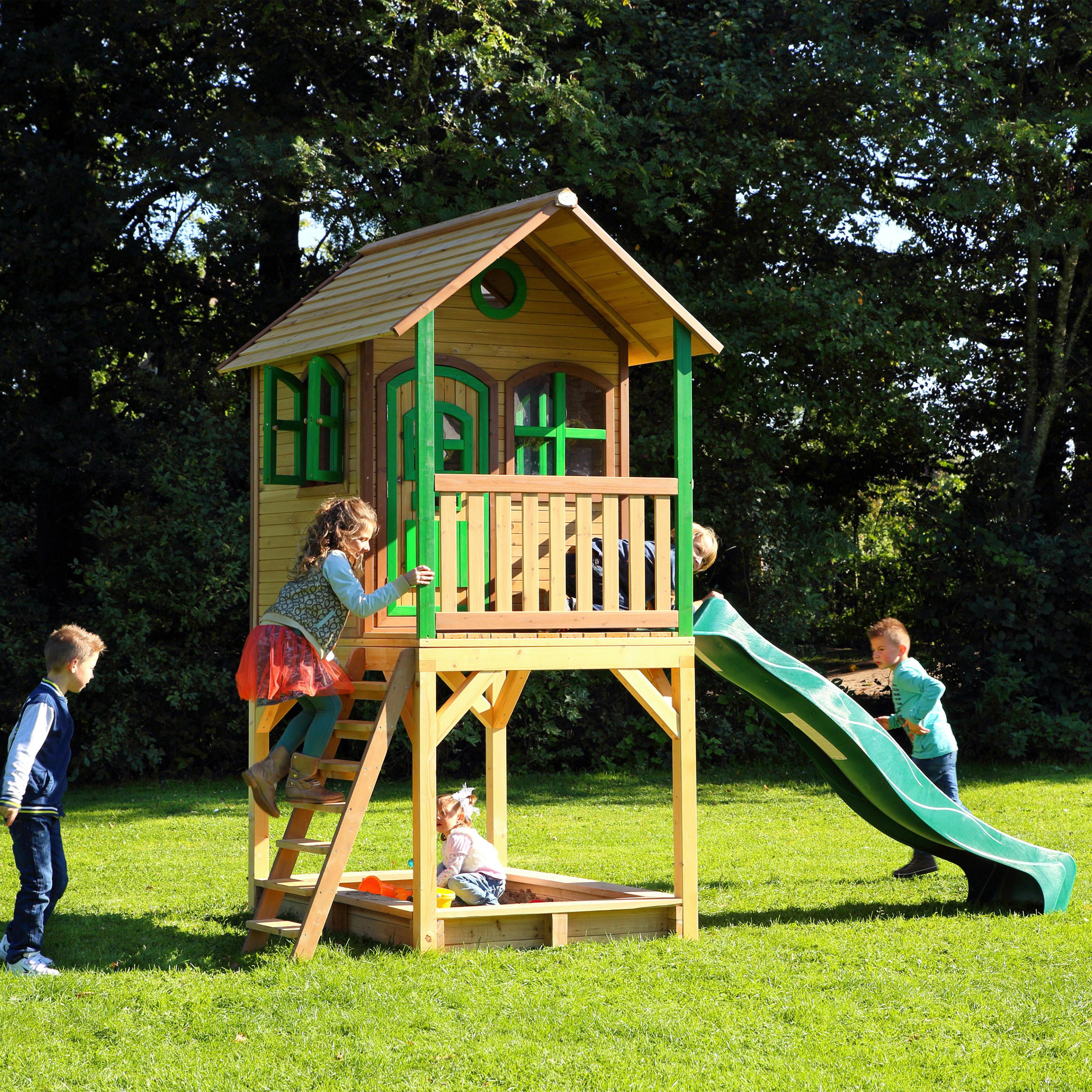 Spielhaus Sarah Braun/grün B: 370 Cm - Braun/Grün, KONVENTIONELL, Holz/Kunststoff (370/291/191cm) - Ambia Garden