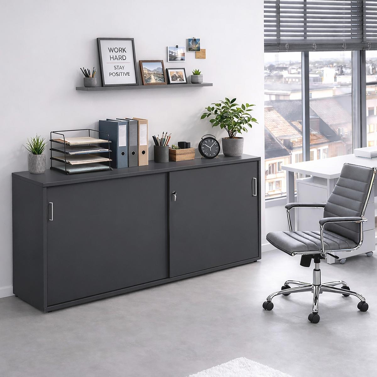 Aktenschrank versperrbar Serie 1500 Anthrazit B: 160 cm - Anthrazit, KONVENTIONELL, Holzwerkstoff (160/84,2/41cm) - MID.YOU